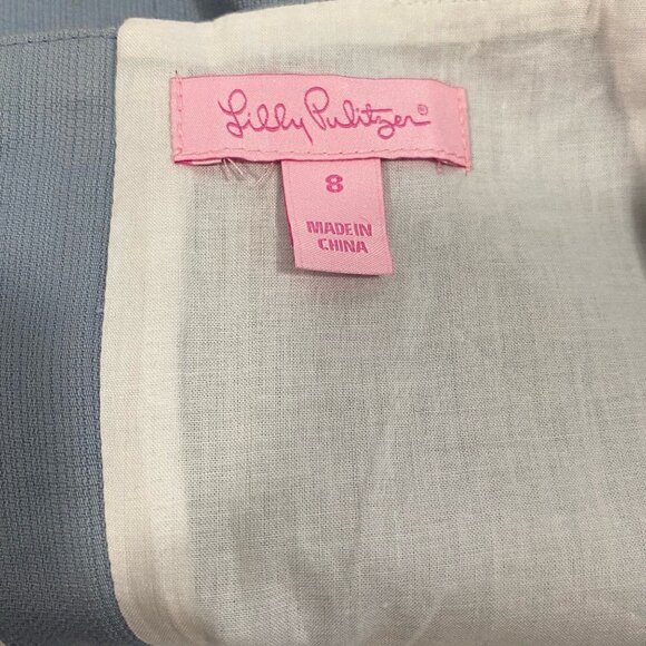 Lilly Pulitzer Blue Mini Skirt with Pink Embellished‎ Faux Crystals Size 8 - Picture 6 of 10
